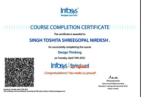 infosys springboard certificate sample